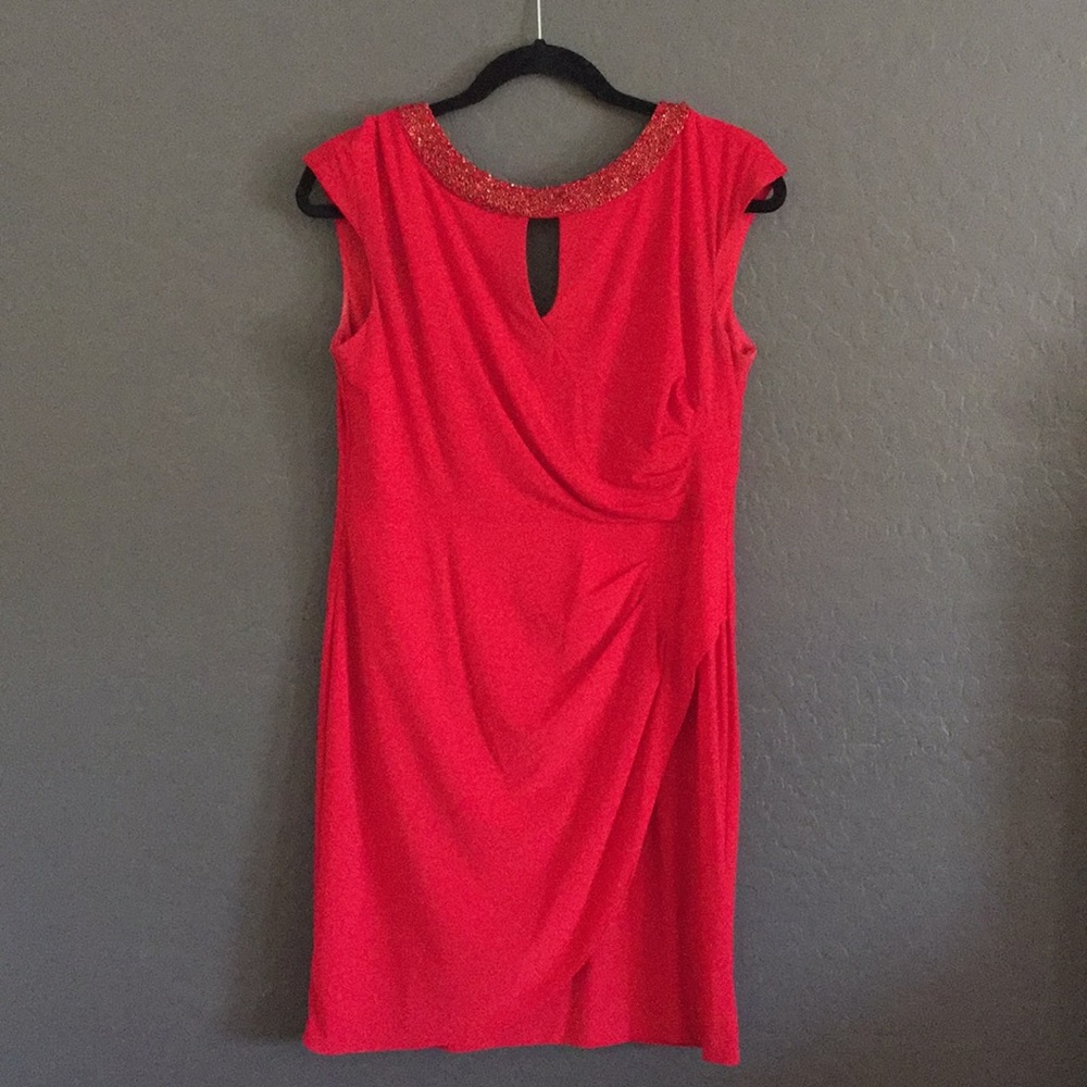 Red Cocktail Dress with Beaded Neckline